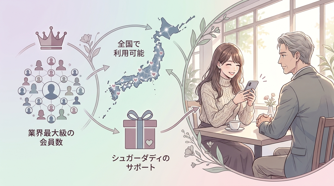 第1位:シュガーダディ、業界最大級の会員数で地方でも出会える老舗パパ活アプリ