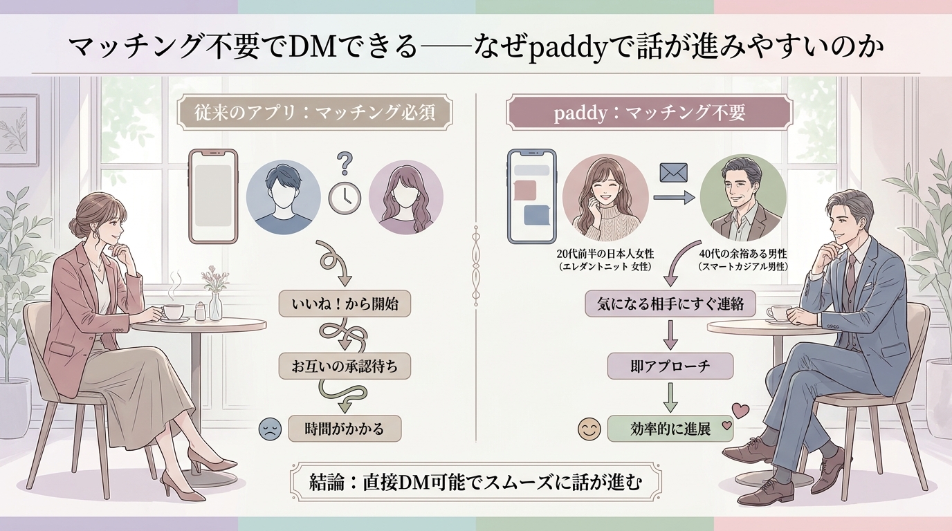 マッチング不要でDMできる——なぜpaddyで話が進みやすいのか