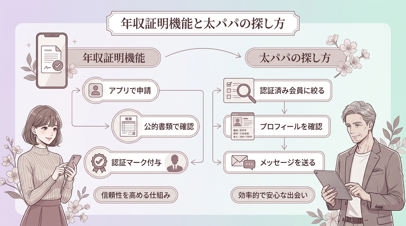 年収証明機能と太パパの探し方