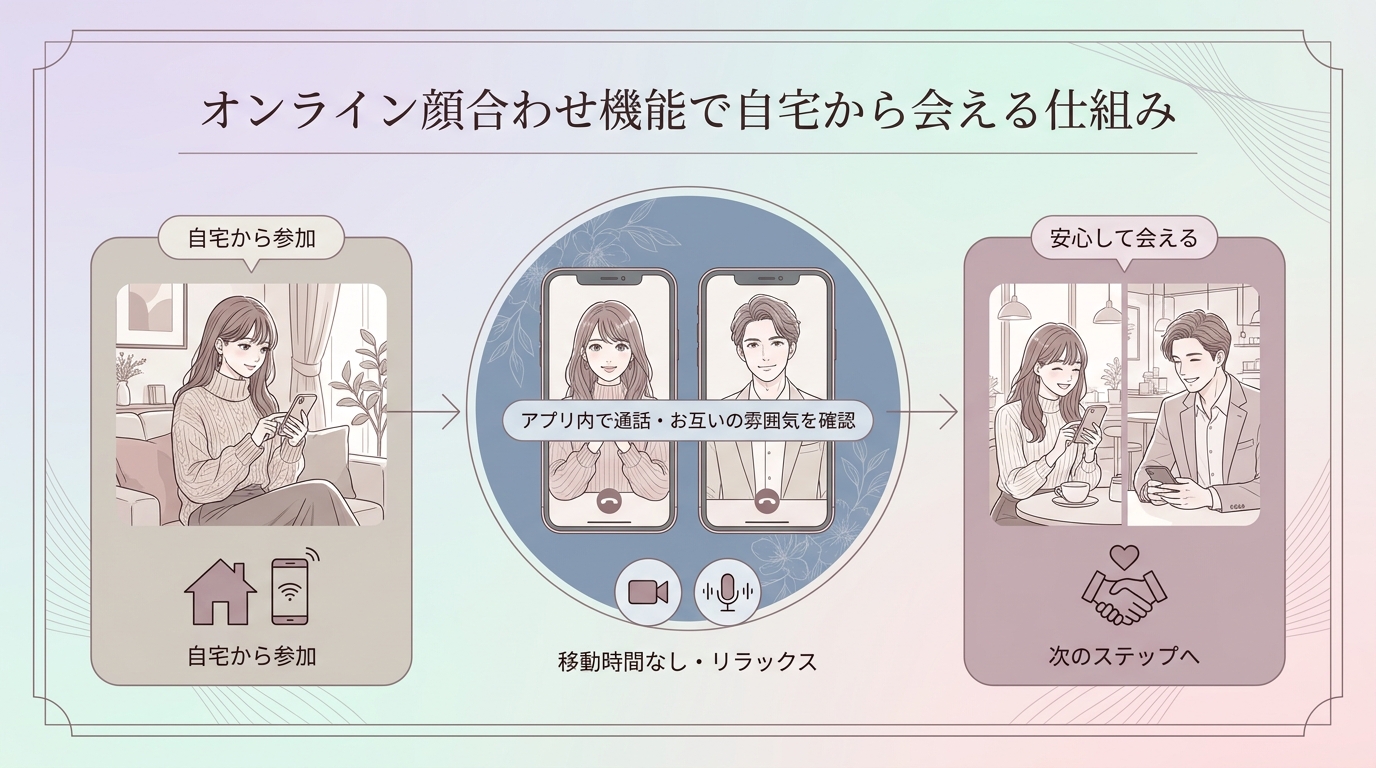 オンライン顔合わせ機能で自宅から会える仕組み