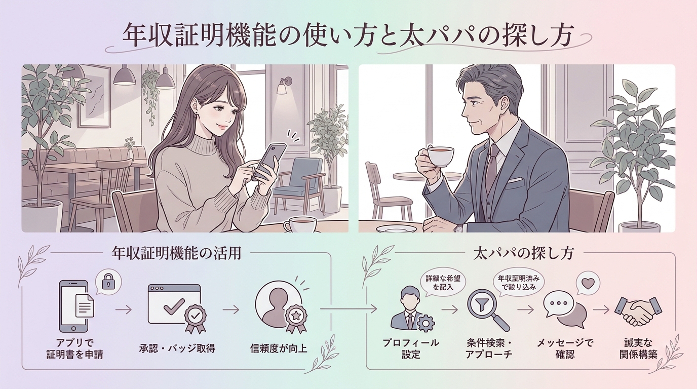 年収証明機能の使い方と太パパの探し方